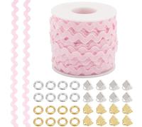 GORGECRAFT Cinta de 25m RIC Rac Wave para Doblar Flecos de 5mm~8.5mm con 32 Extremos de Cinta de Hierro de 2 Colores Y 64 Anillos de Salto de 2 Colores para Manualidades de Costura Y Ropa Rosa Perla