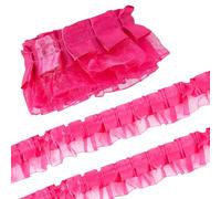 GORGECRAFT Cinta de Encaje de Organza de 10 Capas de 2m*4cm Borde de Encaje de Satén Plisado Ribete de Gasa con Volantes de Color Rosa Oscuro Adornos de Tela de Tul para Apliques de Tela Adornos