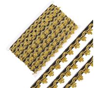 GORGECRAFT Cinta de Encaje Metálico de 22m con Borde de Filigrana Adorno Decorativo con Purpurina Dorada Y Negra Apliques de Borde Ondulado Adorno Tejido Cinta de Tela Bordada Floral para Coser