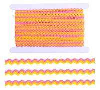 GORGECRAFT Cinta de Flecos Ondulados con Ribete de 17 m 1/4 Pulgadas Dos Tonos RIC Rac Zig Zag Tejido Trenzado Rosa Intenso Y Amarillo para Diademas Manualidades Bodas Fiestas Decoración Navideña.