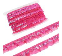 GORGECRAFT Cinta de Tela de Organza Elástica de 11m*3cm con Lentejuelas Borde de Encaje de Gasa Volante Fruncido de Color Rosa Intenso Flecos de Malla Elástica Plisados para Coser Envolver Paquetes