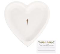 GORGECRAFT Cuenco de Oración de Madera con Corazón de Amor Blanco Y Cruz Grabada de Madera Decorativo para Congregación Cuencos de Masa Naturales Hechos A Mano con Tarjeta para Pascua Cumpleaños