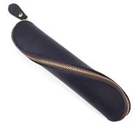 GORGECRAFT Estuche para Lápices de Cuero Genuino Estuche para Bolígrafos de Cuero Real Hecho A Mano Bolsas de Cuero de Caballo Loco Negro Soporte con Cremallera para Estuche Gafas de Lectura