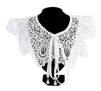 GORGECRAFT Flor Encaje Falso Cuello Ahuecado Diseño Blanco Desmontable Falso Cuello Cordón con Imitación Perla Mini Floral Encaje Capa Escote para Mujer Vestido Blusa Camisa Costura Aplique Borde