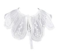 GORGECRAFT Halloween Navidad Cuello Bordado Desmontable Mini Capa Dickey Collares Falsos Blanco Ahueca hacia Fuera Capas de Flores Apliques Decorativos Escote Camisa Solapa con Cuerda para Mujer