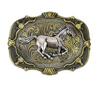 GORGECRAFT Hebilla de Cinturón de Caballo de 84x64mm Bronce Antiguo Estilo Vaquero Occidental Rodeo Vaquera Elementos Indios Aleación Rectangular Vintage Hebilla de Cinturón de Caballo Corriendo