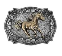 GORGECRAFT Hebilla de Cinturón de Caballo para Hombre de 84x63mm Estilo Vaquero Rodeo Vaquera Elementos Indios Estilo Vintage Rectangular de Aleación con Botones de Caballo Corriendo Y Grabado Floral