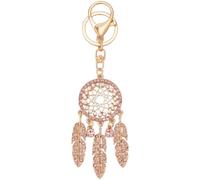 GORGECRAFT Llavero Atrapasueños de Metal Dorado con Perla Y Buena Suerte, Colgante de Amistad con Plumas de Estrás Rosa para Mujer, Llavero para Mamá, Bolso de Mano para Mujer