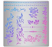 GORGECRAFT Metal Vine Stencil 16x16cm Hojas Vine Rose Flower Edge Trim Pattern Stencils Plantilla Reutilizable Acero Inoxidable Pintura Plantilla para Tallado En Madera Quema Pirograbado Grabado
