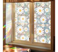 GORGECRAFT Película de Privacidad para Ventana de Arcoíris de 100x43cm con Diseño de Margaritas En 3D Flores Estáticas de Plástico No Adhesivas Reutilizables con Prismas Teñidos para Cubrir Ventanas