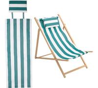 GORGECRAFT Reemplazo de Silla de Playa de Algodón con Diseño de Rayas Verdes Y Blancas, Silla de Tela Reemplazo de Eslinga Reclinable con Almohada para Jardín Y Patio