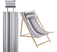 GORGECRAFT Reemplazo de Silla de Playa de Algodón Con Patrón de Rayas Grises Y Negras - Tela Lona Reemplazo de Eslinga Reclinable Con Almohada para Patio de Jardín