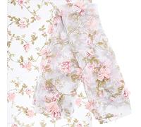 GORGECRAFT Tela bordada de flores de organza 3D rosa floral de gasa con hojas de rosas de encaje vintage para costura, boda, tela de novia, suministros de manualidades