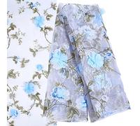 GORGECRAFT Tela de Flores Bordadas de 55 Pulgada 3D Organza Gold Floral Gasa Rosa Hojas Tela de Encaje Vintage Bordado Apliques Cintas para Coser Boda Nupcial Tela DIY Manualidades Suministros