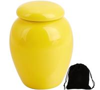 GORGECRAFT Urna de Cremación Pequeña de Porcelana y Cerámica para Cenizas Humanas - Mini Recipiente de Recuerdo para Funerales y Compartir Familiares Amarillo