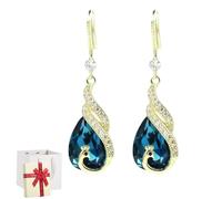 Gorgeous Peacock Blue Crystal Long Earrings, Women’s Fashion Sparkling Earrings, Elegant Personality Versatile Dangle