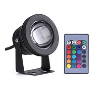 Gorgeri Foco sumergible a prueba de agua IP67, lámpara de paisaje con cambio de color RGB, barco marino, yate, 10W 12V, foco LED RGB, lámpara a prueba de lluvia con control remoto(Negro)