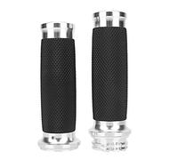 Gorgeri Manijas de Manillar de Moto, 1 par de manijas universales de Aluminio de 25 mm + Revestimiento de Manillar Antideslizante de Goma (Plata)