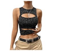 GORGLITTER Camiseta de tirantes para mujer, corte hacia fuera, sexy, sin vientre, Y2k Top con escote en la parte superior para fiesta, L