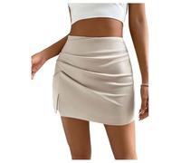 GORGLITTER Falda de pantalón para mujer, elegante, informal, falda de oficina, falda corta, cintura alta, pantalones cortos de figura, minifalda de verano, pantalones cortos con abertura, caqui, L