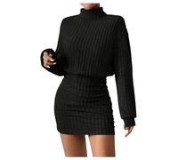 GORGLITTER Vestido de suéter para mujer con cuello alto y escote informal de manga larga de punto acanalado para invierno Vestido corto con diseño ajustado, Negro , L