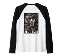 Gorgona Diosa Serpiente Mitología Griega Backprint Medusa Camiseta Manga Raglan