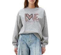GORHEY Sudadera 'Women's Pullover with Leopard Print Heart, Loose Fleece Pullover for Autumn/Winter' gris XS gris
