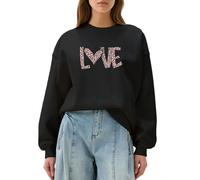 GORHEY Sudadera 'Women's Pullover with Leopard Print Heart, Loose Fleece Pullover for Autumn/Winter' negro XL negro