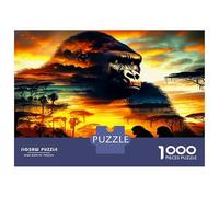 Gorila Atardecer Selva 1000 Piezas Premium Soberanía Animal primitiva Puzzle para Adultos - Cartón Ecológico - Hit De Las Familias, Entrena El Cerebro, Oficina 38x26cm/1000p