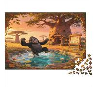 Gorila Cartoon Puzzle de 1000 Piezas Papel para Adultos Escena de Naturaleza Africana Puzzle para Toda la Familia Decoración Hogar Relajación Regalo 52x38cm/1000pcs