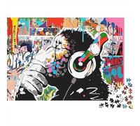 Gorila con Auriculares Graffiti Puzzle de 1000 Piezas Papel para Adultos Estilo Pop Art Relajación Decoración Regalo 70x50cm/1000pcs