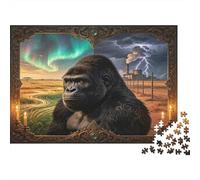 Gorila Gigante Puzzle de 1000 Piezas Cartón para Adultos Aurora Boreal y Tormenta Paisaje Juego de Puzzle 1000 Piezas Relajante Decoración Regalo 38x26cm/1000pcs
