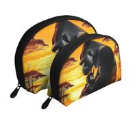 Gorilas and Landscapes - Bolsas de maquillaje impresas de 2 piezas portátil con diseño de conchas, White, Talla única