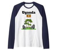 Gorilas de montaña de recuerdo de Uganda en la selva bandera de Uganda Camiseta Manga Raglan