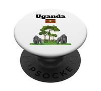 Gorilas de montaña de recuerdo de Uganda en la selva bandera de Uganda PopSockets PopGrip Adhesivo
