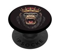 Gorilla Boss con corona para un aspecto fresco e informal PopSockets PopGrip Adhesivo
