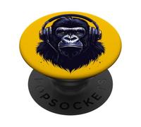 Gorilla con Auriculares - Diseño Musical para un Verdadero Amante del Sonido PopSockets PopGrip Adhesivo