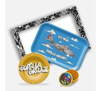 Gorilla Grillz® Kit Fumador - Bandeja para Liar Completa con Cenicero y Grinder Biodegradable - Para Persona Fumadora - Pack Fumador con Varios Accesorios (Padre) (Gorilla Airlines, 31x21)