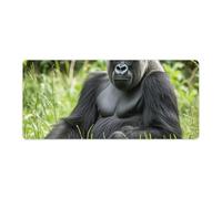Gorilla in The Grass - Alfombrilla de ratón grande para computadora portátil con bordes cosidos, antideslizante, para oficina, impresión larga, base de goma, 40 x 90 cm
