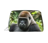 Gorilla in the Grass - Bolsa de maquillaje para mujer, bolsa de cosméticos de piel, organizador de maquillaje, impermeable, bolsa de maquillaje plana abierta, bolsa de almacenamiento portátil para