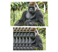 Gorilla in The Grass - Juego de 6 manteles individuales antideslizantes resistentes al calor para mesa de comedor, manteles individuales lavables para interiores y exteriores, 12 x 18 pulgadas