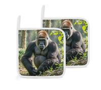 Gorilla on The Ground - Juego de 2 soportes para ollas para cocina, resistentes al calor, almohadillas calientes para horno, soportes para ollas de tela, decoración para cocinar, hornear, 8 x 8