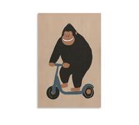 Gorilla Riding Scooter Kids Whimsical Animal Wall Art Paintings Canvas Prints Poster Artwork for living Bedroom Bathroom Office Home Decor 16x24inch(40x60cm)