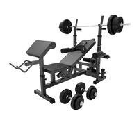 GORILLA SPORTS® Banco de pesas con pesas - Barra de pesas de 170 cm, juego de pesas de 40/70/100 kg, curler de piernas, mariposa, estación de inmersión, banco de entrenamiento, estación de fitness,