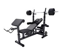 GORILLA SPORTS® Banco de pesas con pesas - Barra de pesas de 170 cm, juego de pesas de 40/70/100 kg, curler de piernas, mariposa, estación de inmersión, banco de entrenamiento, estación de fitness,