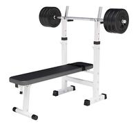 GORILLA SPORTS® Banco de pesas - Incluye juego de pesas 38/70/100 kg, estante, estación de inmersión, altura regulable, plegable, hasta 200 kg, negro/blanco - Banco de entrenamiento con juego de