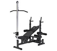 GORILLA SPORTS® Banco de pesas multifuncional con soporte para mancuernas ajustable, torre de tracción, mariposa, curler de piernas, banco de entrenamiento, estación de fitness, estación de