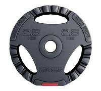 GORILLA SPORTS® - Disco de Pesas Triple Agarre Vinilo 2,5 kg, Relleno de Cemento, Revestimiento de Plástico, Color Negro, Diámetro 30 mm