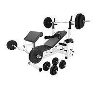 GORILLA SPORTS Estación de trabajo universal con juego de pesas de vinilo 100 KG, banco de pesas multifuncional