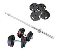 GORILLA SPORTS Juego de mancuernas - 60 kg, 100 kg o 130 kg, barra larga de 170 cm, 2 mancuernas, discos de plástico de 30 mm, con cierres de estrella, juego de mancuernas, mancuernas largas